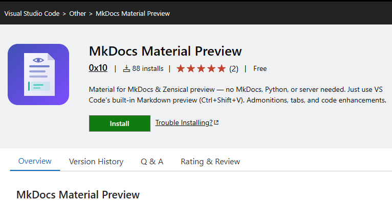 MkDocs Material Preview VSCode Plugin